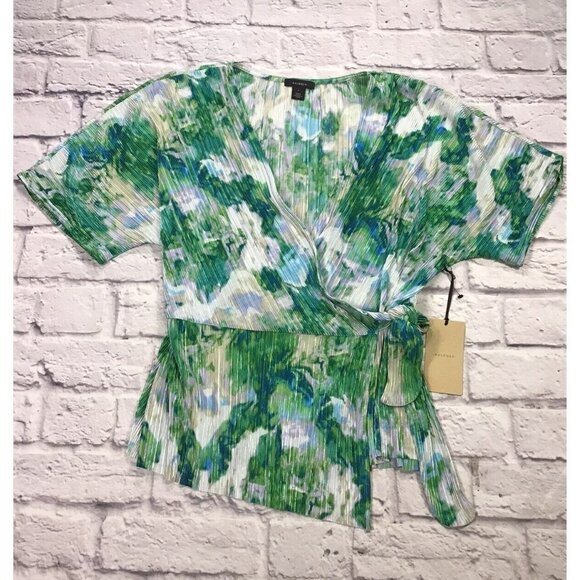 Halogen Wrap Blouse Womens Size Small Textured Short Sleeve V Neck Blouse - Picture 1 of 7